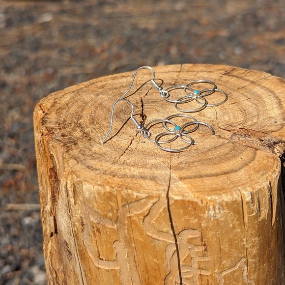 Navajo Sleeping Beauty Turquoise Mini‎ Wire Floral Dangle Earrings Jewelry*** - Picture 6 of 10